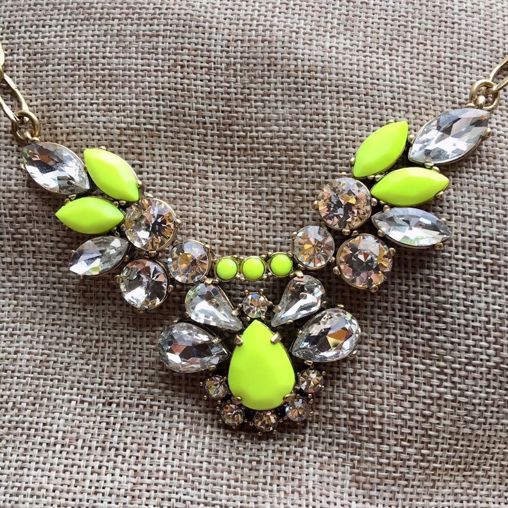 J Crew Neon Yellow Crystal Statement Necklace